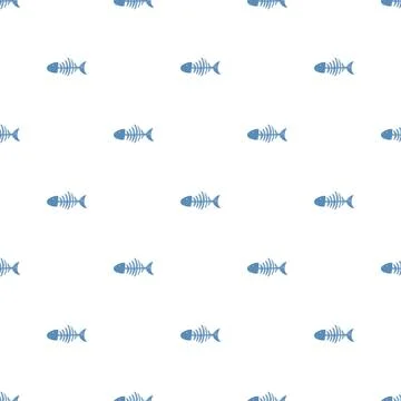 Fish bones Seamless pattern. Fish skeleton sketch, Hand drawn Cartoon Vector  Stock Illustration