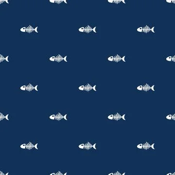 Fish bones Seamless pattern. Fish skeleton sketch, Hand drawn Cartoon Vector  Stock Illustration
