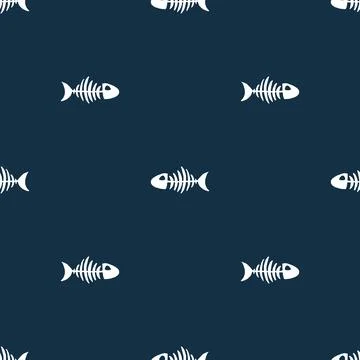 Fish bones Seamless pattern. Fish skeleton sketch, Hand drawn Cartoon Vector  Stock Illustration