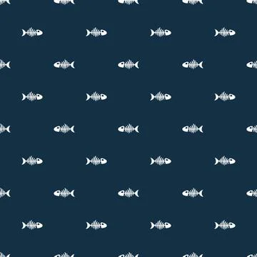 Fish bones Seamless pattern. Fish skeleton sketch, Hand drawn Cartoon Vector  Stock Illustration