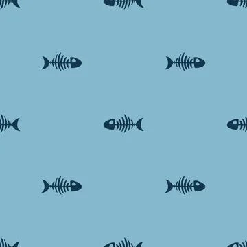 Fish bones Seamless pattern. Fish skeleton sketch, Hand drawn Cartoon Vector  Stock Illustration