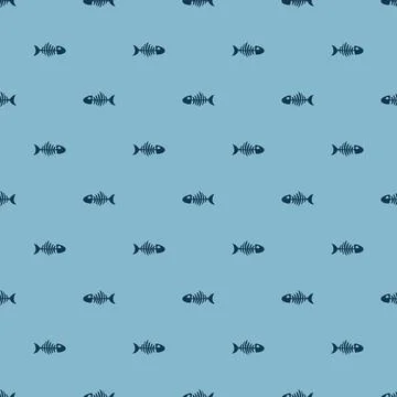 Fish bones Seamless pattern. Fish skeleton sketch, Hand drawn Cartoon Vector  Stock Illustration
