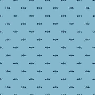 Fish bones Seamless pattern. Fish skeleton sketch, Hand drawn Cartoon Vector  Stock Illustration