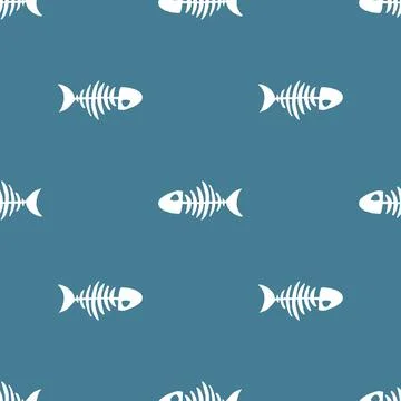 Fish bones Seamless pattern. Fish skeleton sketch, Hand drawn Cartoon Vector  Stock Illustration