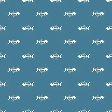 Fish bones Seamless pattern. Fish skeleton sketch, Hand drawn Cartoon Vector  イラスト素材