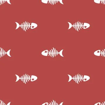 Fish bones Seamless pattern. Fish skeleton sketch, Hand drawn Cartoon Vector  Stock Illustration