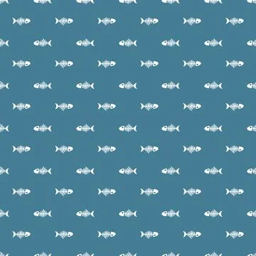 Fish bones Seamless pattern. Fish skeleton sketch, Hand drawn Cartoon Vector  Stock Illustration