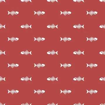 Fish bones Seamless pattern. Fish skeleton sketch, Hand drawn Cartoon Vector  Stock Illustration