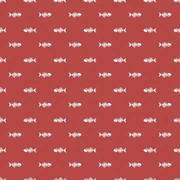 Fish bones Seamless pattern. Fish skeleton sketch, Hand drawn Cartoon Vector  Stock Illustration