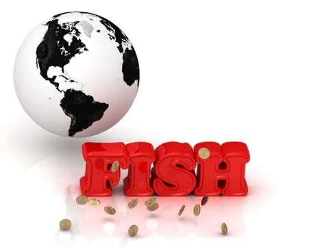 FISH bright color letters, black and white Earth on a white background Stock Illustration