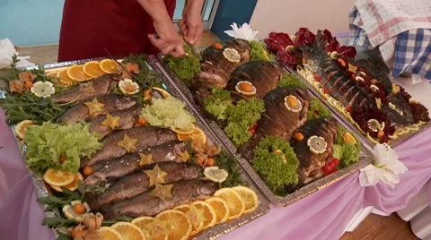 Fish Buffet Stock Footage 8636340