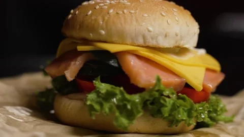 Fish burger for vegetarians Stock Footage 297004019