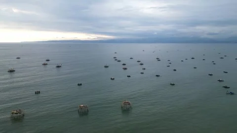 Fish cages that fill the beach Stock Footage 241695566