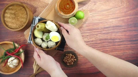 Fish cake dumplings or Siomay is a traditional food from Indonesia made of .. Stock Footage 245288428