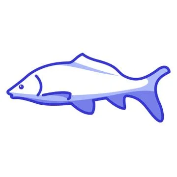 Fish carp icon.Flat blue vector line art. Stock Illustration