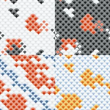 Fish Carp Koi Scales Seamless Pattern Set イラスト素材