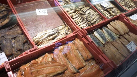 Fish in the central market. Stock Footage 126574078