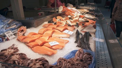 Fish in the central market. Stock Footage 126574289