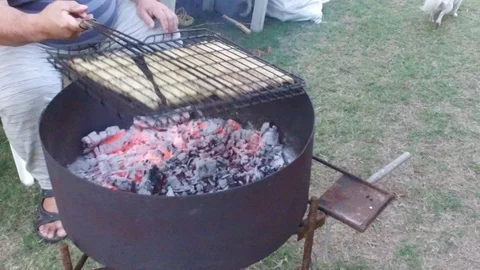 Fish on charcoal slow motion Vidéo 104081381