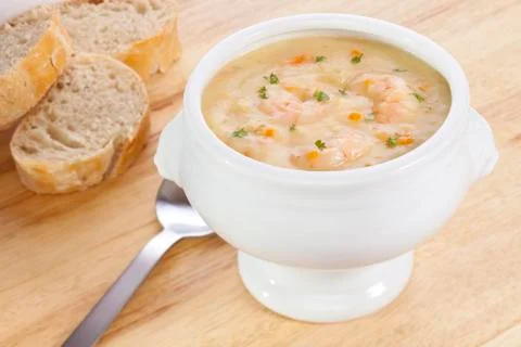 Fish chowder with prawns Stock Photos