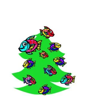 Fish at the Christmas tree Illustrazione stock