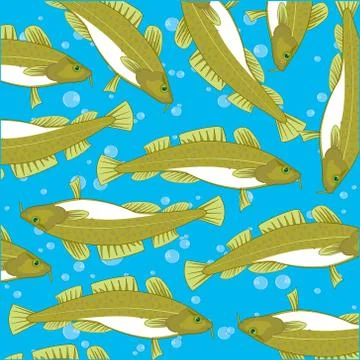Fish codfish decorative pattern on turn blue background Stock Illustration