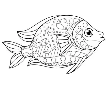 Fish - coloring antistress - vector linear picture for coloring. Outline. Stock Illustration