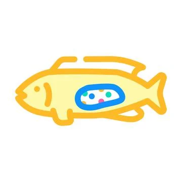 Fish consuming microplastic causing ocean pollution problem Stock Illustration