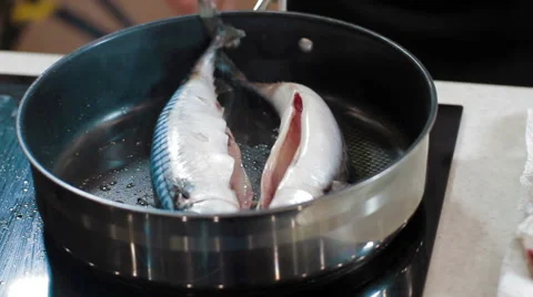 Fish Cooking Fried Fish In Hot Oil Pan Stock Footage 63540178