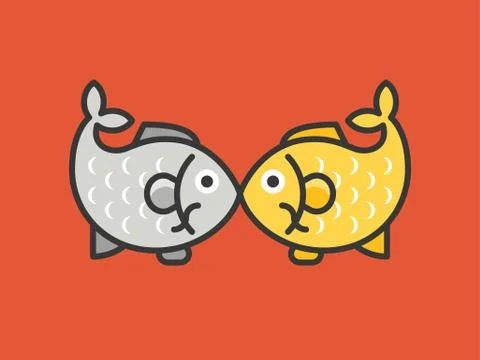 Fish couple cartoon vector on red background Stock Illustration