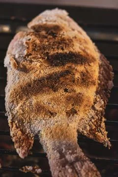 Fish covered with salt making on grill in Thailand market Stock Photos