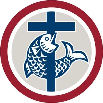 Fish on cross circle Stock Illustration