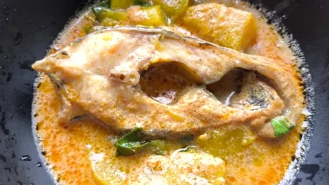 Fish curry with pumpkin Stock Footage 318113813