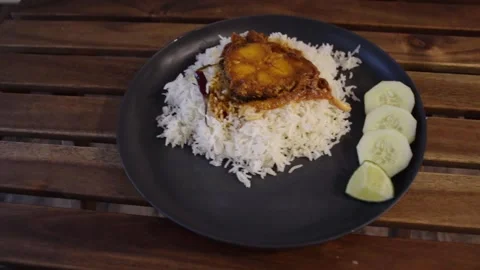 Fish curry with white rice Stock Footage 255620448