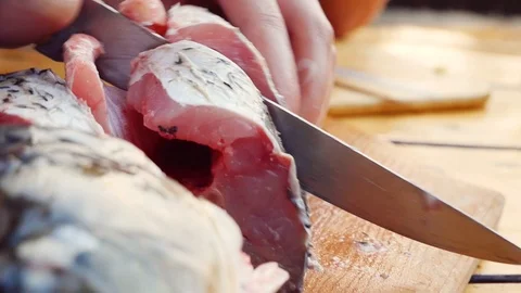 Fish is cut on the cutting board Stock Footage 103286402