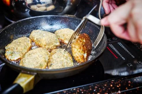 Fish cutlets preparing Stock Photos
