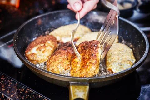 Fish cutlets preparing Stock Photos