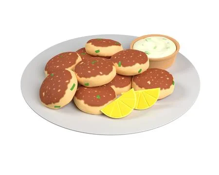 Fish cutlets with slices of lemon. 3d rendering Stock Illustration