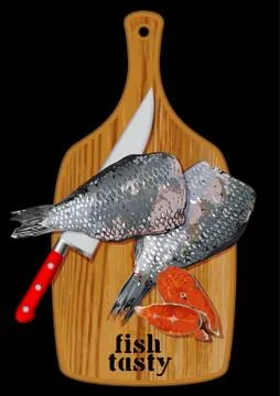 Fish on a cutting board Stock Illustration