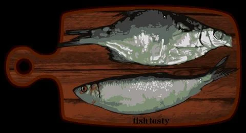 Fish on a cutting board Stock Illustration