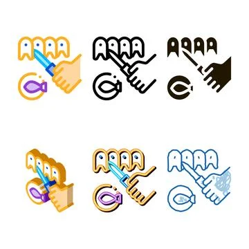 Fish cutting multipack icon vector outline Stock Illustration