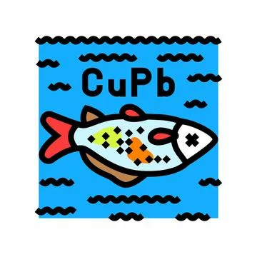 Fish death lake due high concentrations copper lead color icon vector. fish d Stock Illustration