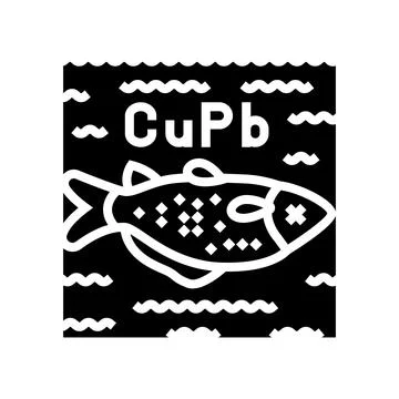 Fish death lake due high concentrations copper lead glyph icon vector. fish d Stock Illustration