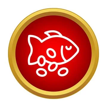 Fish depositing eggs icon on red button Stock Illustration