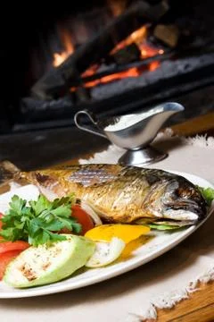 Fish dinner on a plate Stock Photos