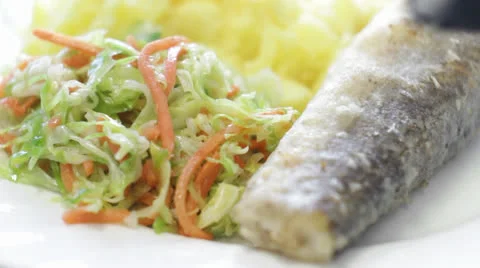 Fish Dinner on White Stock Footage 24066755