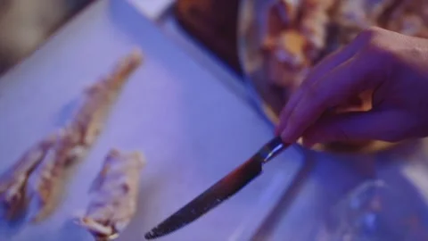 The fish dish is being prepared for the meal Stock Footage 206999738