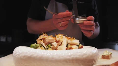 Fish dish with black caviar Stock Footage 166799565