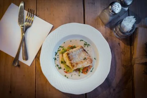 Fish dish on Christmas dinner Stock Photos