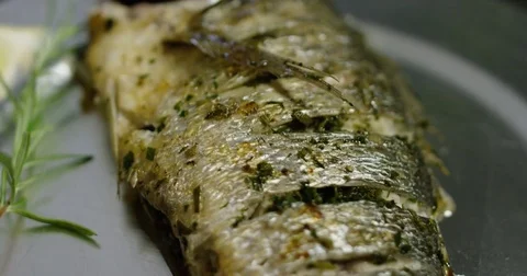 Fish Dish Details 4K Pro Res Stock Footage 79448338